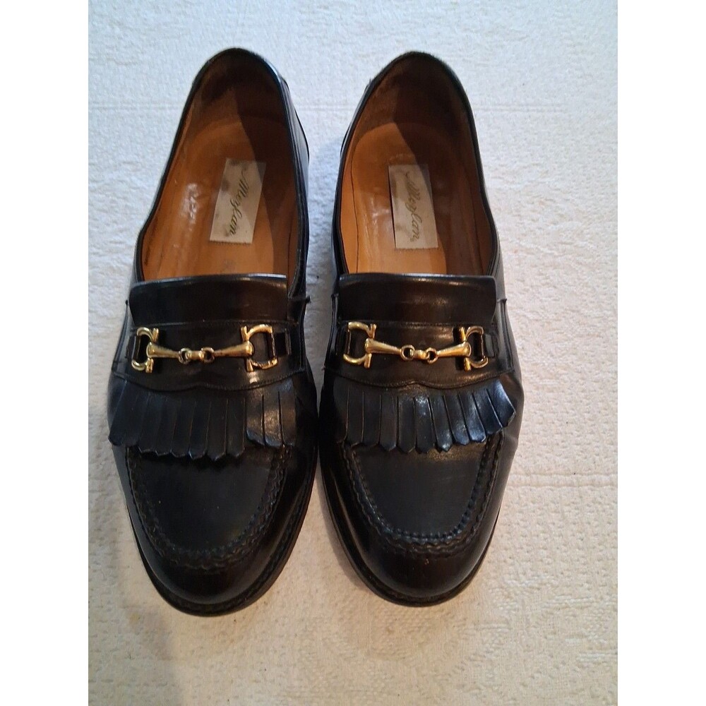Mezlan Loafers Shoes Mens Size 10M Leather Fringe Gold Bit Buckle Black